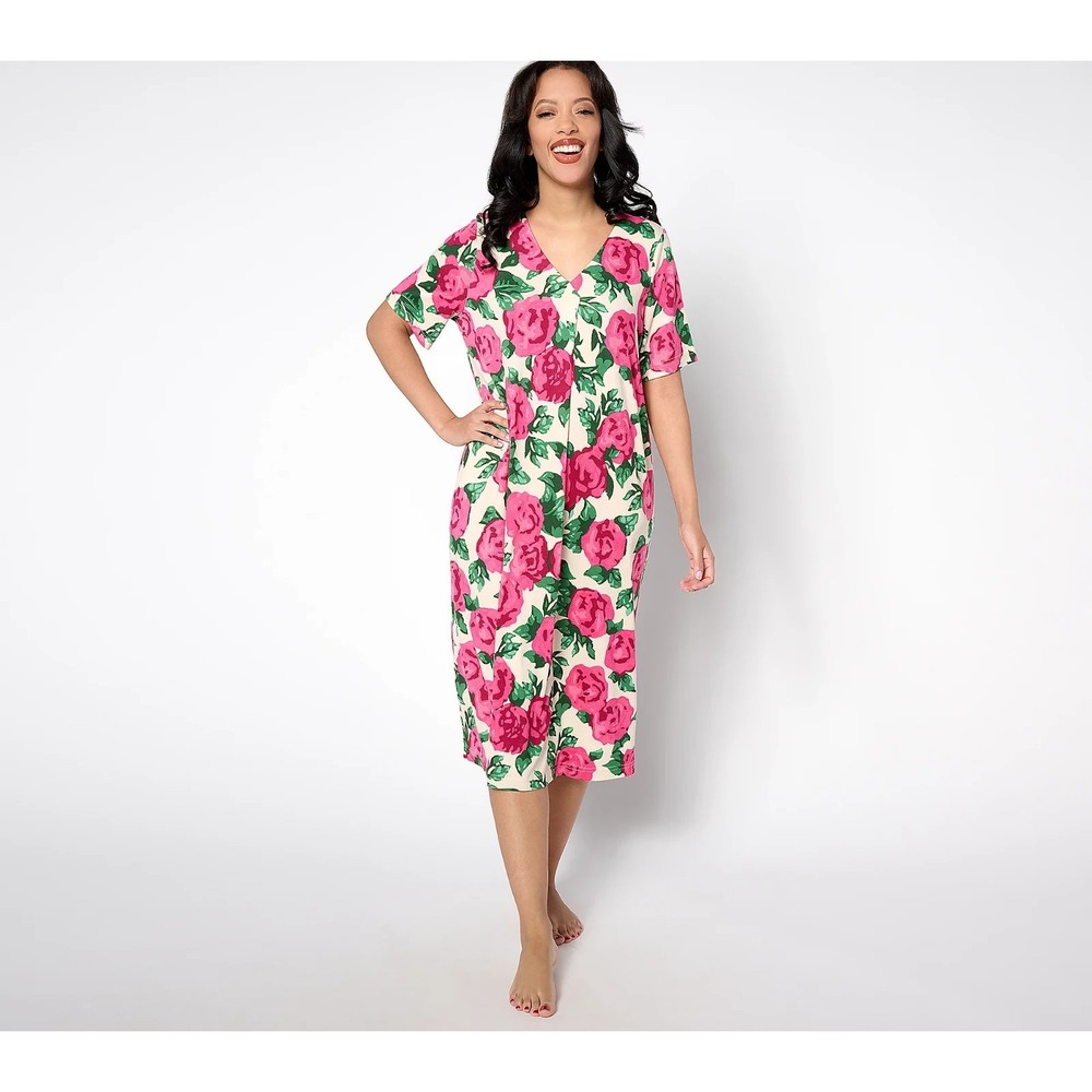 BumbleBella by Jill Martin Dreamy Jersey T-Shirt Dress BoldRosesPink, L  {225-k